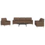 vidaXL 3-delige Loungeset met sierkussens stof bruin, Verzenden, Nieuw, Vierpersoons of meer, Stof