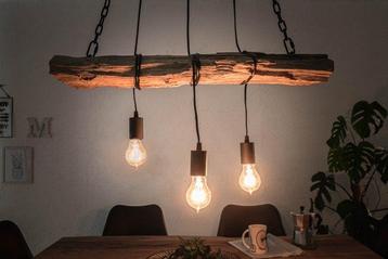 Industriële hanglamp BARRACUDA 70cm gerecycled massief hout