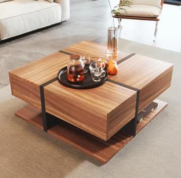 Salontafel 78x78 cm – vierkant met lades en onderplank beschikbaar voor biedingen