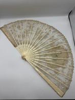 Antique French Lace Fan – Hand-Painted & Carved Bone – ca.