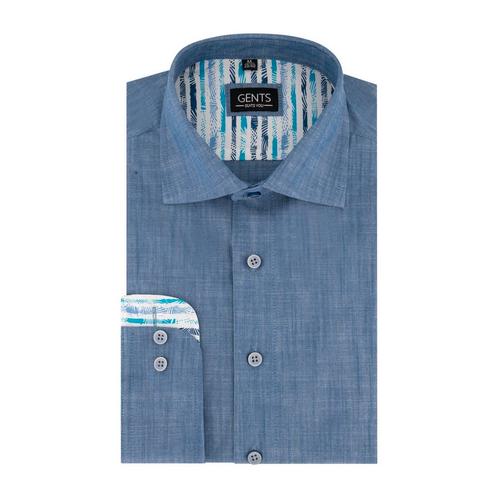 GENTS - Overhemd linnenlook blauw - L 41/42, Kleding | Heren, Overhemden, Verzenden