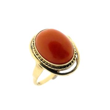 Gouden ring met bloedkoraal | Vintage (geelgoud)