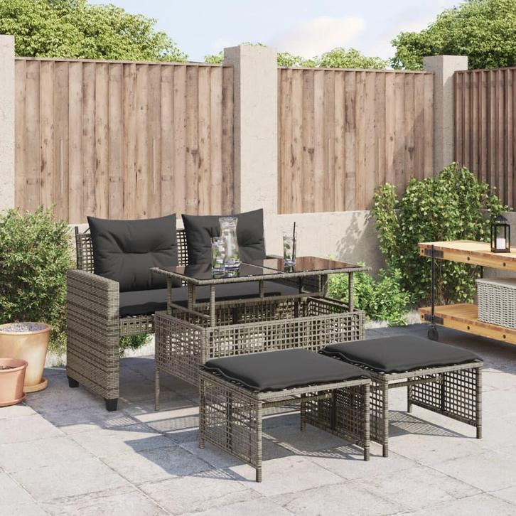vidaXL 4-delige Loungeset met kussens poly rattan en glas, Tuin en Terras, Tuinsets en Loungesets, Loungeset, Nieuw, Rotan, Verzenden