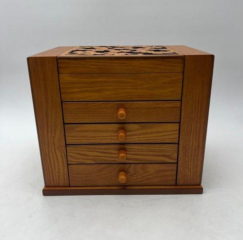 Sieradendoos - 5 niveaus - Hout - Spiegel & Zijruiten, Antiek en Kunst, Kunst | Designobjecten