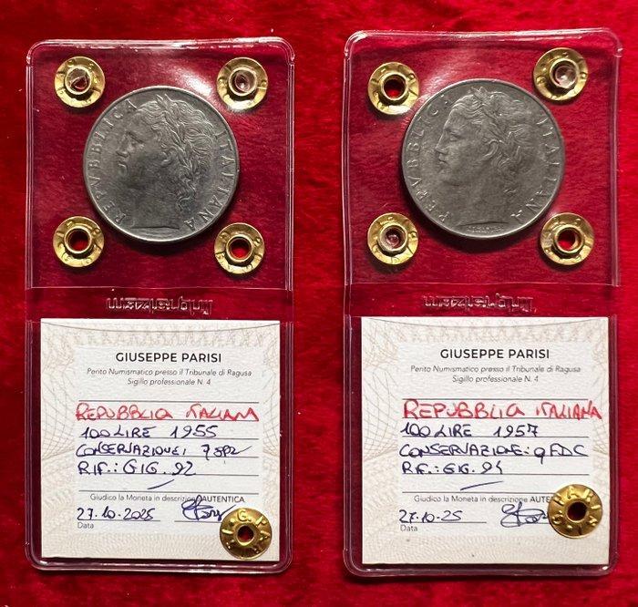 Italië, Republiek 100 Lire 100 1955/1957 (2 monete) -, Postzegels en Munten, Munten | Europa | Niet-Euromunten