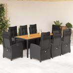 vidaXL 9-delige Tuinset poly rattan zwart, Nieuw, 8 zitplaatsen, Tuinset, Verzenden