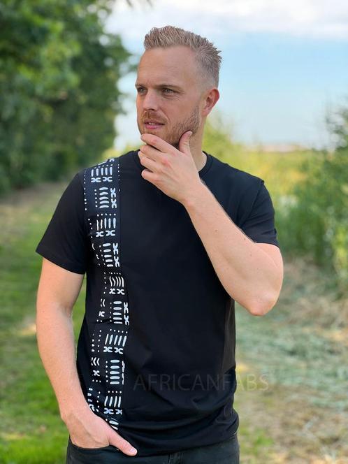 T-shirt met Afrikaanse print details - zwarte bogolan band -, Kleding | Heren, T-shirts, Nieuw, Ophalen of Verzenden