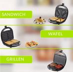 Sandwichmaker 3in1 Zwart/Zilver 1000W (Kook-Bakplaten), Verzenden, Nieuw