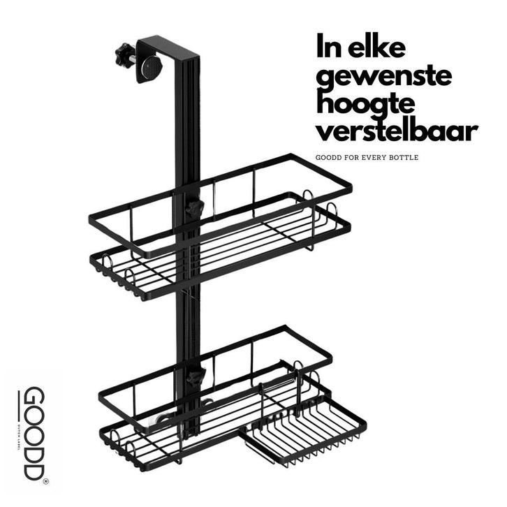 Doucherek - Zwart - Doucherekjes Hangend - Rvs - 2 Laags, Doe-het-zelf en Verbouw, Sanitair, Douche, Nieuw, Rvs, Ophalen of Verzenden