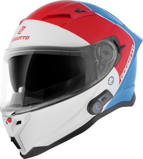 Bogotto H153 BT SPN Wit Rood Blauw Bluetooth Helm, Motoren, Kleding | Motorhelmen, Integraalhelm, Heren, XS, Nieuw met kaartje
