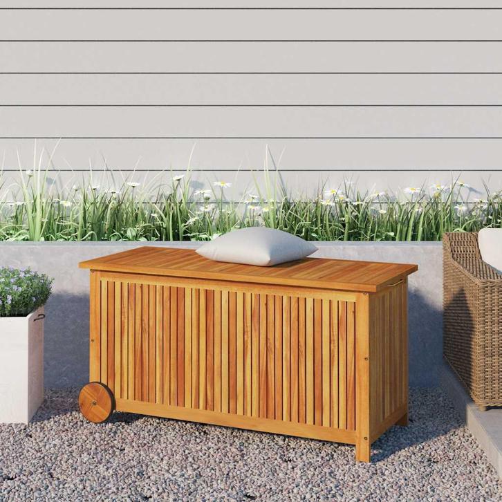 vidaXL Tuinbox met wieltjes 113x50x58 cm massief acaciahout, Tuin en Terras, Overige Tuin en Terras, Nieuw, Verzenden
