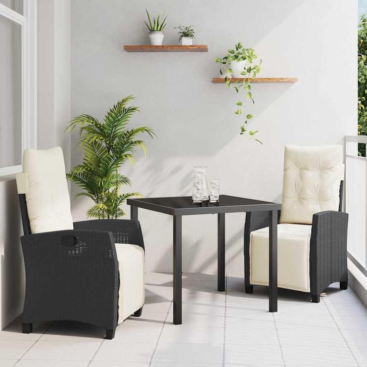 vidaXL Tuin Eetset 3 pcs Zwart poly rattan, Tuin en Terras, Tuinsets en Loungesets, Nieuw, Rotan, Verzenden