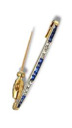 Broche - 18 karaat Geel goud, Art Deco antieke diamant en, Sieraden, Tassen en Uiterlijk