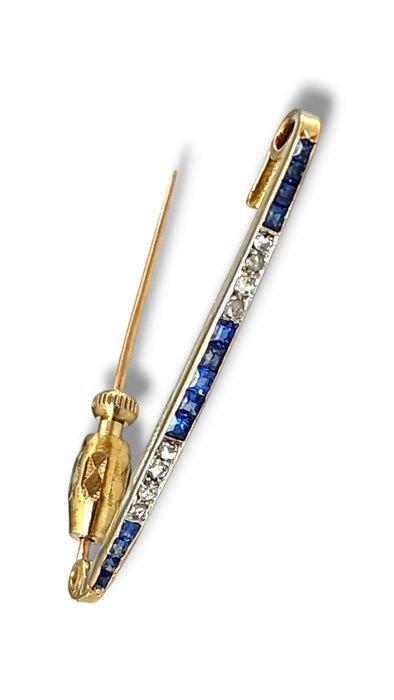 Broche - 18 karaat Geel goud, Art Deco antieke diamant en, Sieraden, Tassen en Uiterlijk, Antieke sieraden