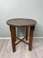 Tafel - Antieke Rooktafel met Gedecoreerd Messing Blad in
