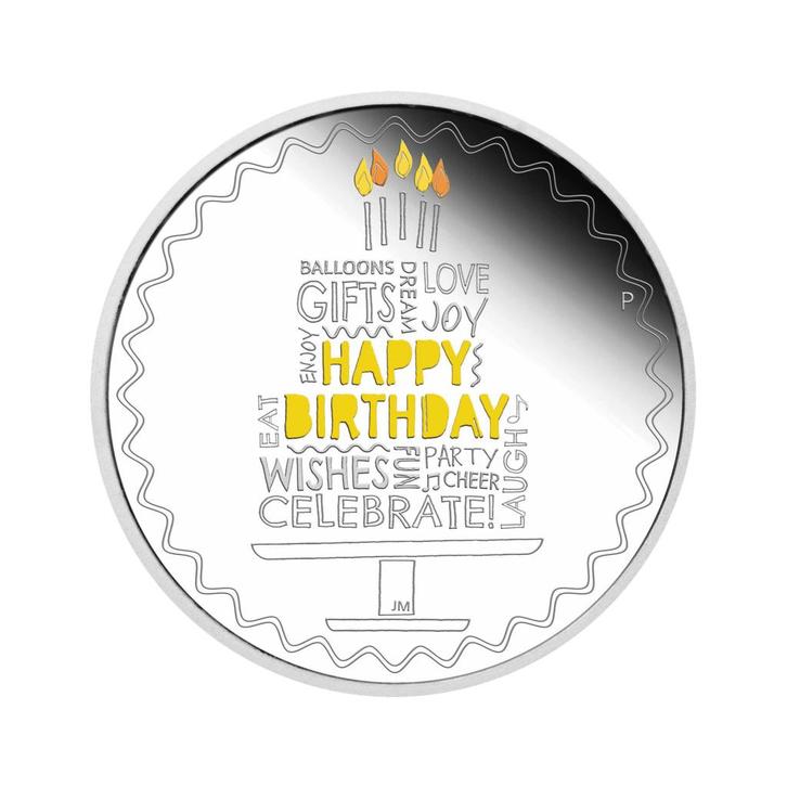 Zilveren Happy Birthday munt met verjaardagsverpakking, Postzegels en Munten, Edelmetalen en Baren, Verzenden