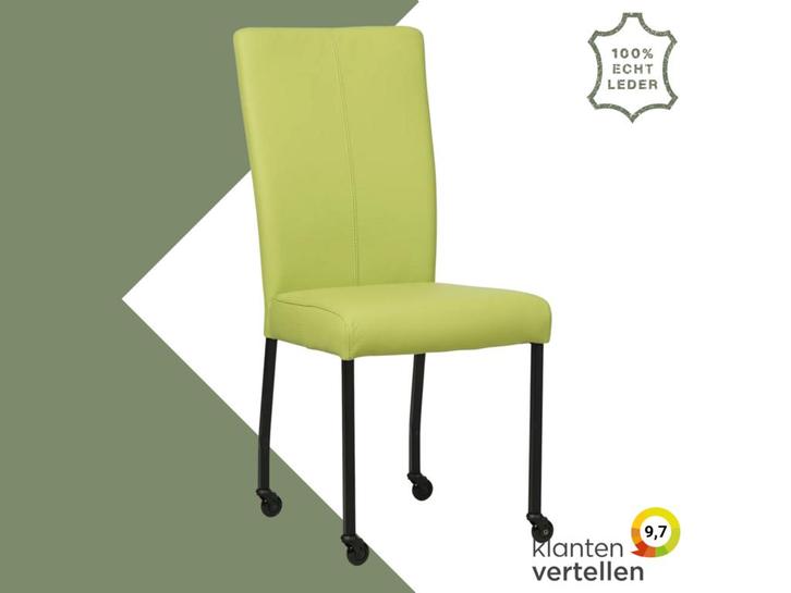 Leren eetkamerstoel Deal - Toledo Lime (felgroen) - Poten, Huis en Inrichting, Stoelen, Eén, Overige kleuren, Nieuw, Leer, Ophalen of Verzenden