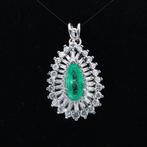 Hanger Platina - 1.50ct. tw. Smaragd - Diamant - Vintage uit