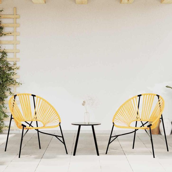 vidaXL Set tuinstoelen 3-delig poly rattan zwart en geel, Tuin en Terras, Tuinstoelen, Nieuw, Rotan, Verzenden
