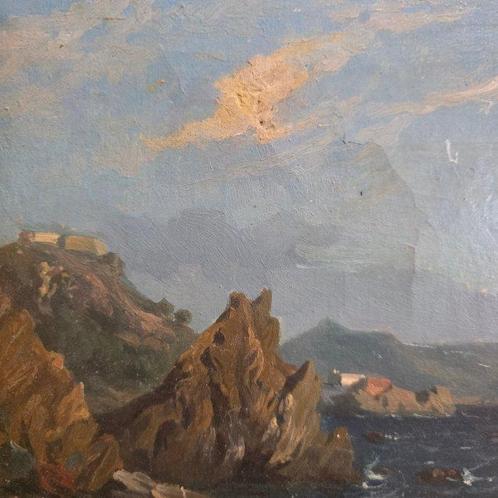 Antoine Bronzi (1814-1895), Attr. a - Marina con pescatore, Antiek en Kunst, Kunst | Schilderijen | Klassiek