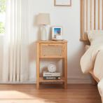 Nachtkastje Leirfjord 60x40x35 cm naturel en rotan look [en., Huis en Inrichting, Tafels | Bijzettafels, Verzenden, Nieuw