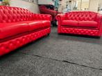 Showmodel !! Origineel Chesterfield Bankstel 3+2  Rood Leer, Ophalen, Zo goed als nieuw, Leer, CHESTERFIELD