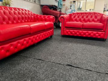 Showmodel !! Origineel Chesterfield Bankstel 3+2  Rood Leer beschikbaar voor biedingen