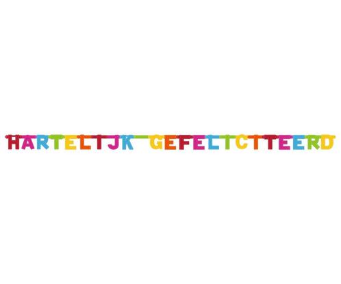 Gekleurde Letterslinger Hartelijk Gefeliciteerd 2,5m, Hobby en Vrije tijd, Feestartikelen, Nieuw, Verzenden