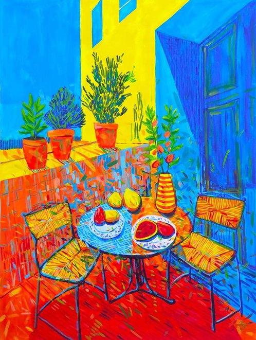 Jowita Skalska - Sunlit Terrace XXL, Antiek en Kunst, Kunst | Schilderijen | Modern