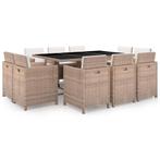 vidaXL 11-delige Tuinset met kussens poly rattan beige, Verzenden, Nieuw, Rotan, Tuinset