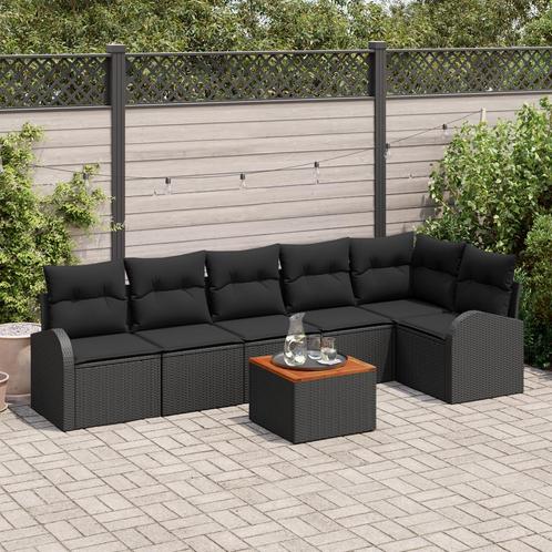 vidaXL Tuin Sofa Set 7 pcs Zwart Groot Rattan, Tuin en Terras, Tuinsets en Loungesets, Nieuw, Rotan, Verzenden