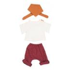 Kledingsetje bruin-wit-bordeaux rood (3-delig) voor Miniland, Nieuw