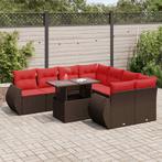 vidaXL 9-delige Loungeset met kussens poly rattan acacia, Tuin en Terras, Verzenden, Nieuw, Rotan, Loungeset