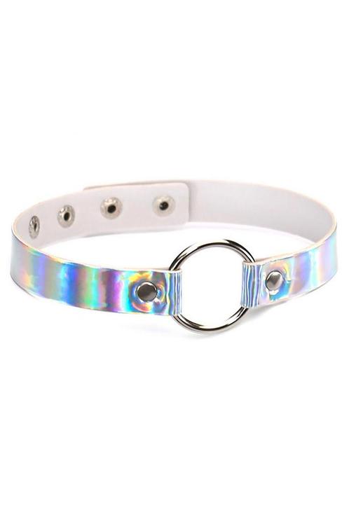 Choker Zilver Holografisch Ring Iridescent Collar Ketting Se, Sieraden, Tassen en Uiterlijk, Kettingen, Zilver, Nieuw, Verstelbaar