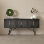 *WOONWINKEL* Kare Design Gomera Zwart Dressoir Geribbeld Gla, Huis en Inrichting, Nieuw, Verzenden