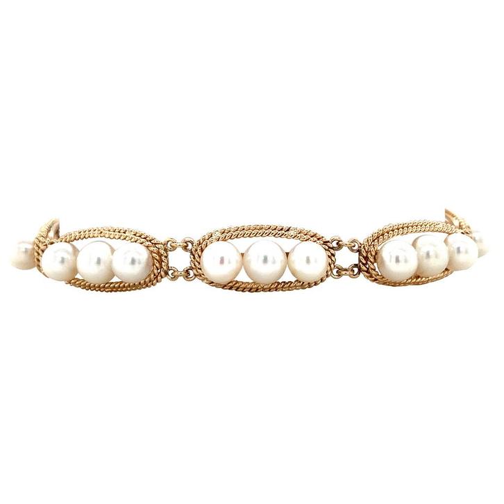 Gouden vintage armband met parel 14 krt, Sieraden, Tassen en Uiterlijk, Armbanden, Nieuw, Ophalen of Verzenden