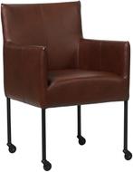 Cognac leren moderne kuipstoel - poot rond zwart met wiel -, Huis en Inrichting, Stoelen, Overige kleuren, Nieuw, Leer, Ophalen of Verzenden