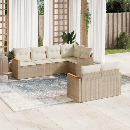 vidaXL 7-delige Loungeset met kussens poly rattan beige, Tuin en Terras, Tuinsets en Loungesets, Loungeset, Nieuw, Rotan, Verzenden