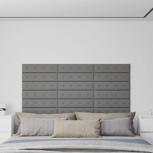 vidaXL Wandpanelen 12 st 1,08 m² 60x15 cm kunstleer grijs, Doe-het-zelf en Verbouw, Platen en Panelen, Nieuw, Verzenden