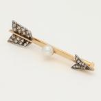 Broche - 14 karaat Geel goud - Diamant/Parel, Sieraden, Tassen en Uiterlijk, Antieke sieraden