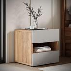 Meubella Nachtkastje eiken met beige 46cm 2 lades, Verzenden, Nieuw