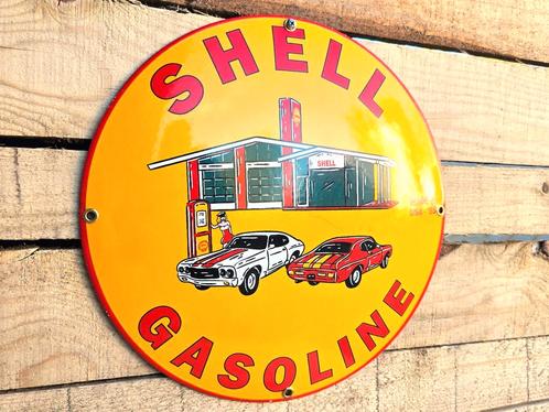 Shell Gasoline - Vintage Emaille Bord, Verzamelen, Merken en Reclamevoorwerpen, Verzenden