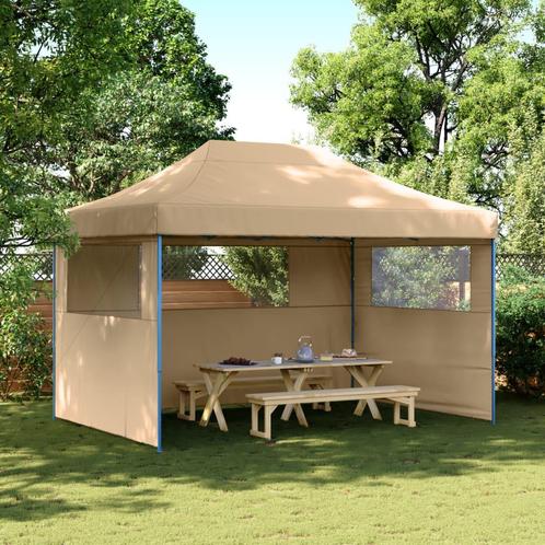 vidaXL Partytent inklapbaar pop-up met 3 zijwanden beige, Tuin en Terras, Partytenten, Partytent, Nieuw, Verzenden