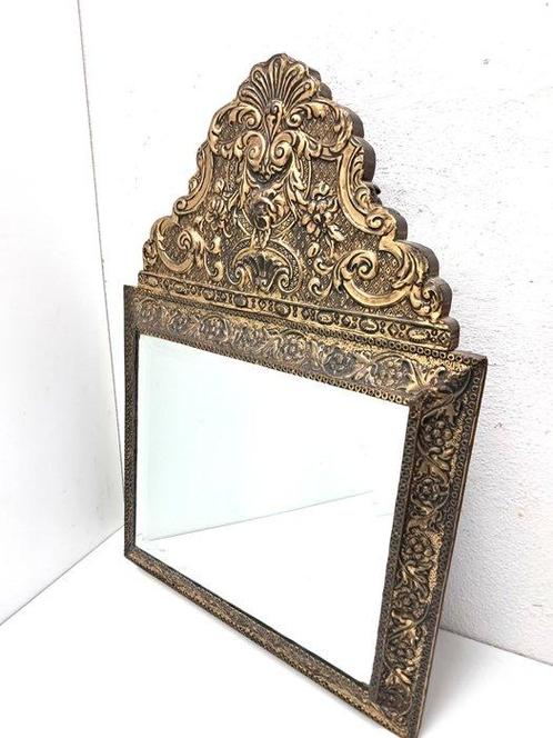 Spiegel - Glas, Messing - facet - geslepen 58 cm, Antiek en Kunst, Curiosa en Brocante