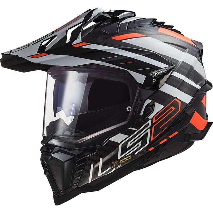 LS2 MX701 Explorer Carbon Edge Zwart Fluo Oranje Adventure, Motoren, Kleding | Motorhelmen, 3XL of groter, Nieuw met kaartje, Overige merken