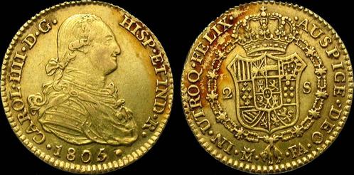 Spain Carlos Iv 2 escudos 1805 goud, Postzegels en Munten, Munten en Bankbiljetten | Toebehoren, Verzenden