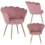 Schelp stoel - fauteuil - 58x51x88 cm - velvet - roze, goud, Ophalen of Verzenden, Nieuw