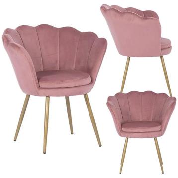 Schelp stoel - fauteuil - 58x51x88 cm - velvet - roze, goud beschikbaar voor biedingen