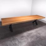 Boomstamtafel, Eettafel 370x115 massief hardhout, metaalpoot, Huis en Inrichting, Tafels | Eettafels, Overige houtsoorten, Robuust Modern