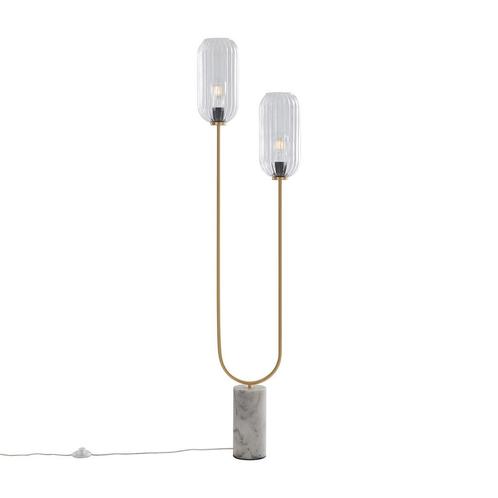 Art Deco vloerlamp messing met helder glas 2-lichts - Rid, Huis en Inrichting, Lampen | Vloerlampen, Nieuw, Glas, 150 tot 200 cm